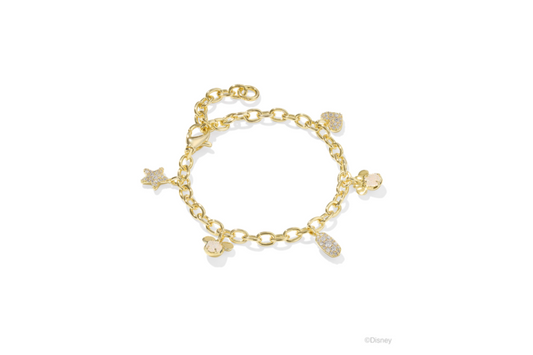 Kendra Scott Disney Gold Mickey and Minnie Mouse Charm Bracelet in Iridescent White Mix