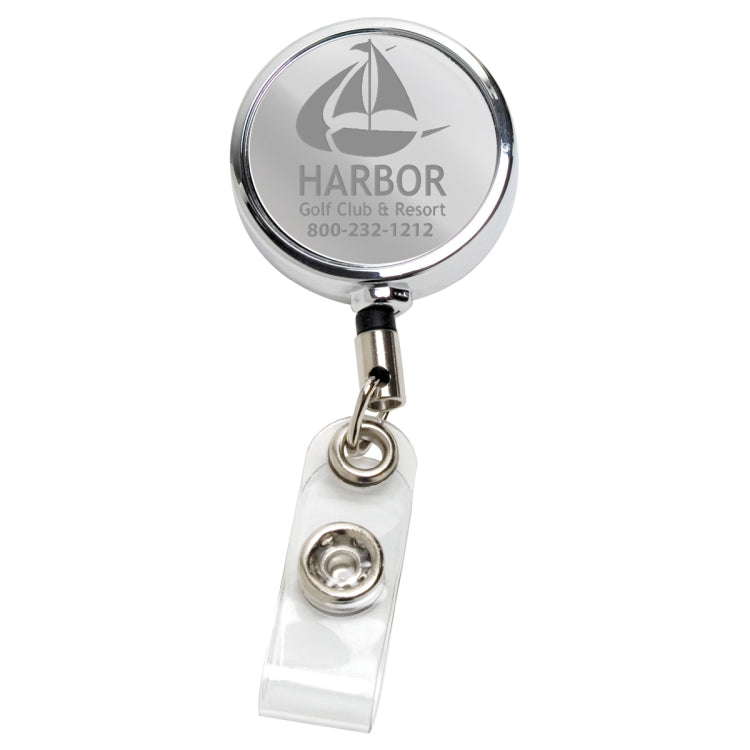 30" Cord Chrome Solid Metal Retractable Badge Reel and Badge Holder with Laser Imprint Only