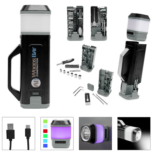 BLACK WITH GRAY 24-Piece Tool Set With Rechargeable LED Light