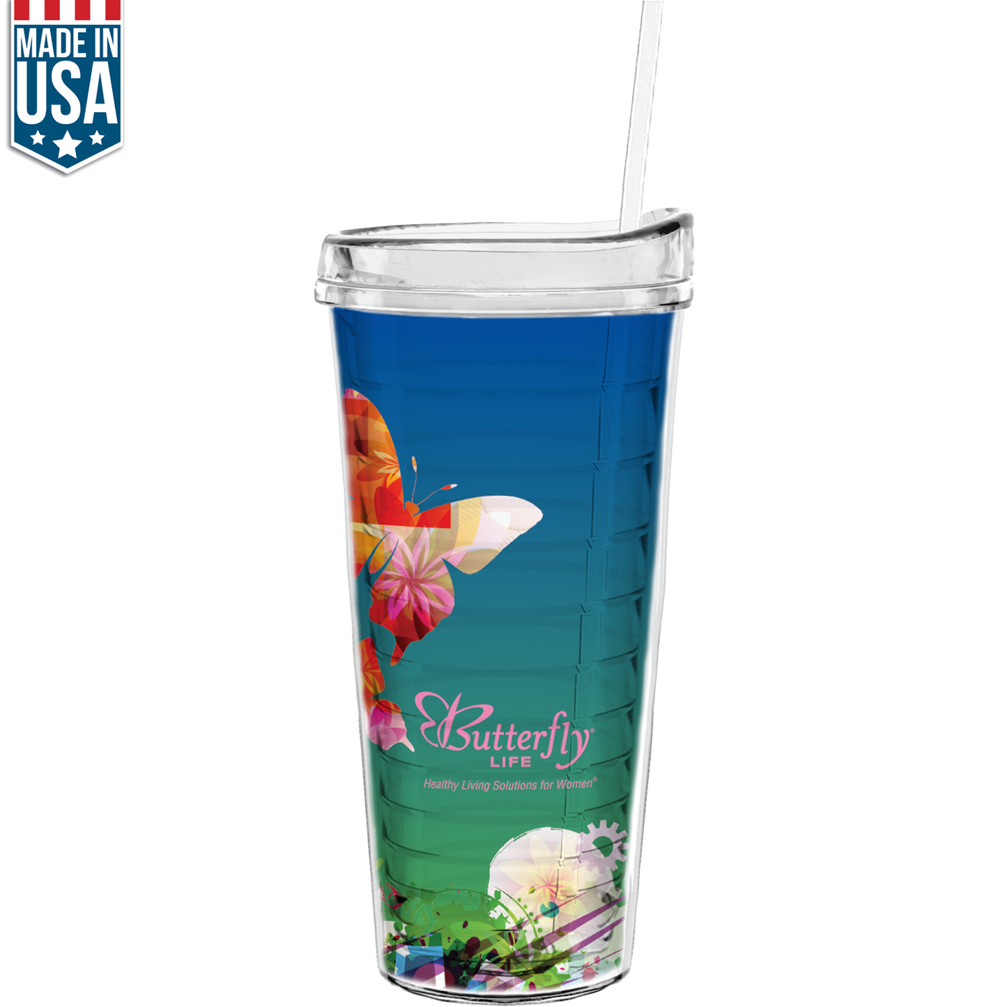 Clear 22 Oz Made In The U.S.A Tumbler with Lid & Straw