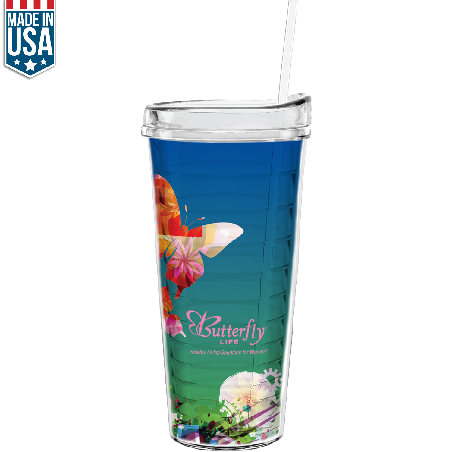 Clear 22 Oz Made In The U.S.A Tumbler with Lid & Straw