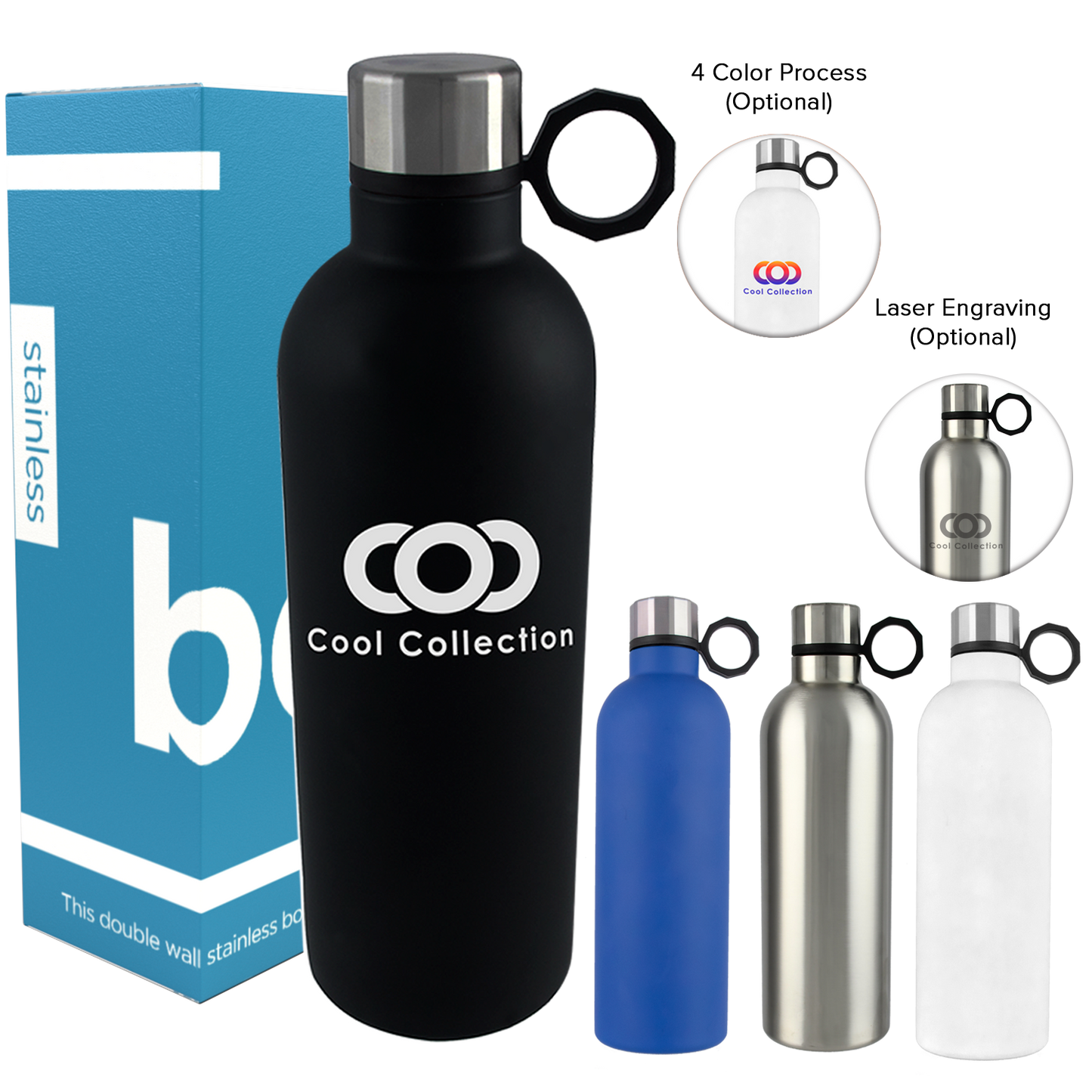 Black 24 Oz Peak Double Wall Stainless Water Bottle