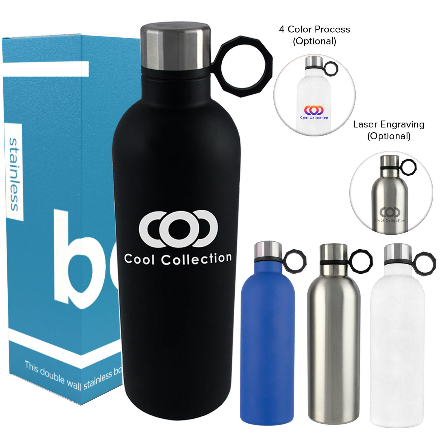 Black 24 Oz Peak Double Wall Stainless Water Bottle