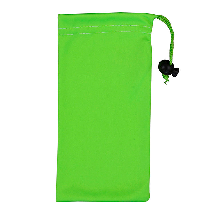 Mobile Tech Earbud Kit in Microfiber Cinch Pouch Components inserted into Microfiber Pouch