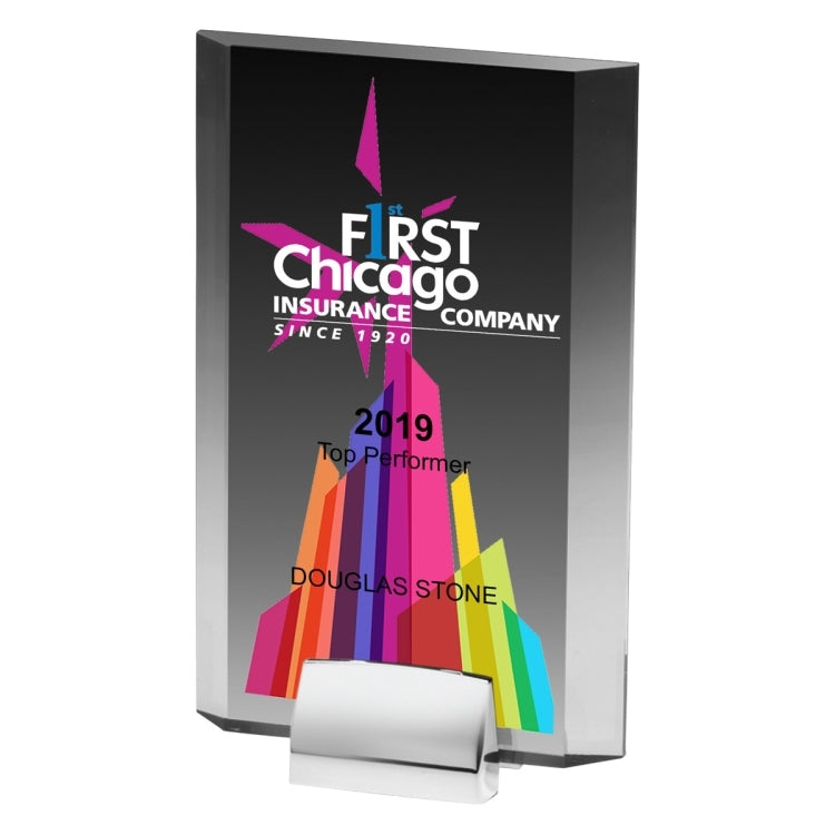 Rectangular Beveled Award w/ Chrome Base (5" x 7 3/4" x 3/4") - Laser Engraved