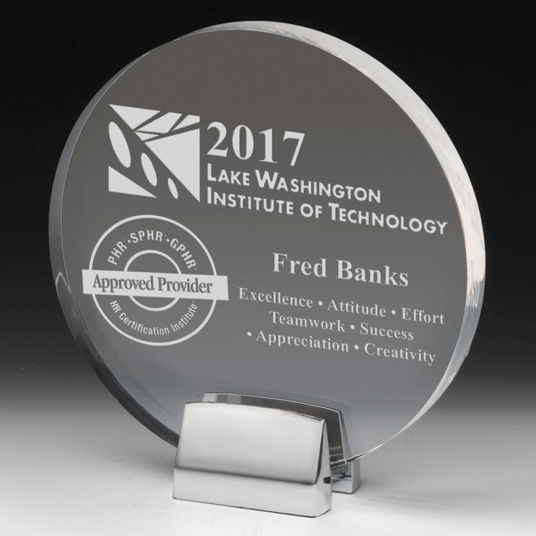 Round Award w/Chrome Base (6 1/2" dia. x 3/4") - Laser Engraved