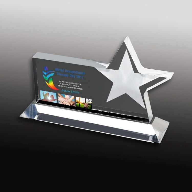 Clear Horizontal Acrylic Star Award - Screen Printed