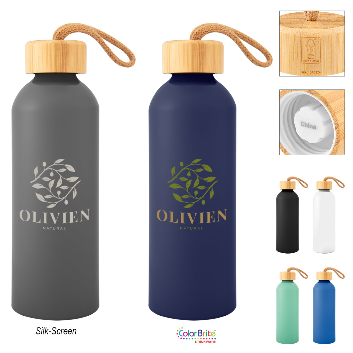 BLACK 25 Oz. Blaire Recycled Aluminum Bottle With Bamboo Lid
