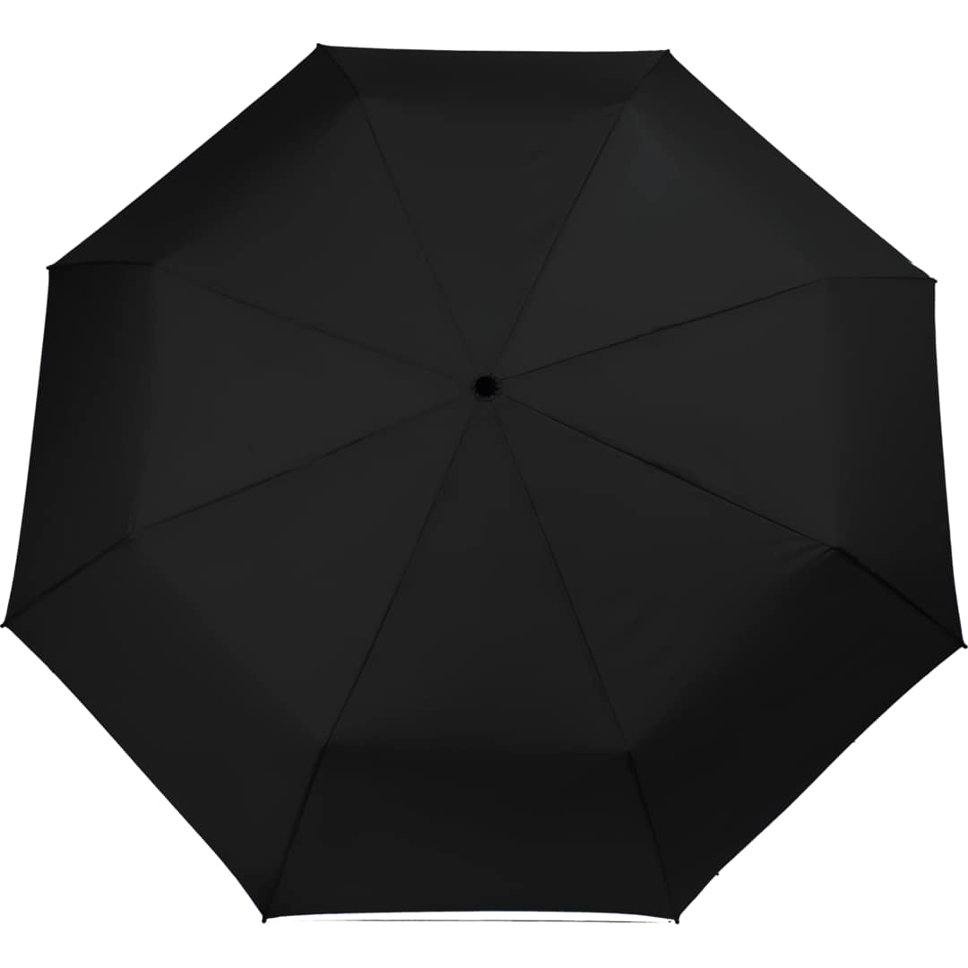 Front View of Black 46" Recycled 3-Folding Umbrella