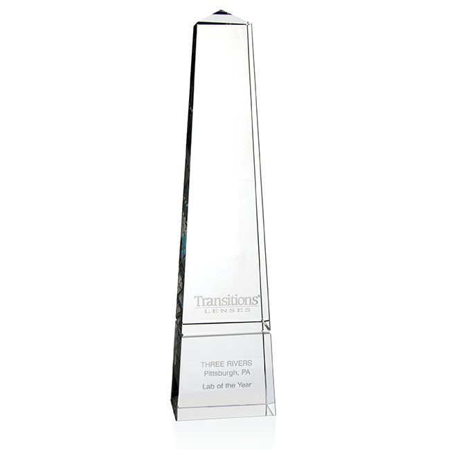 Front View of Clear JAFFA® Bristol Obelisk without Base