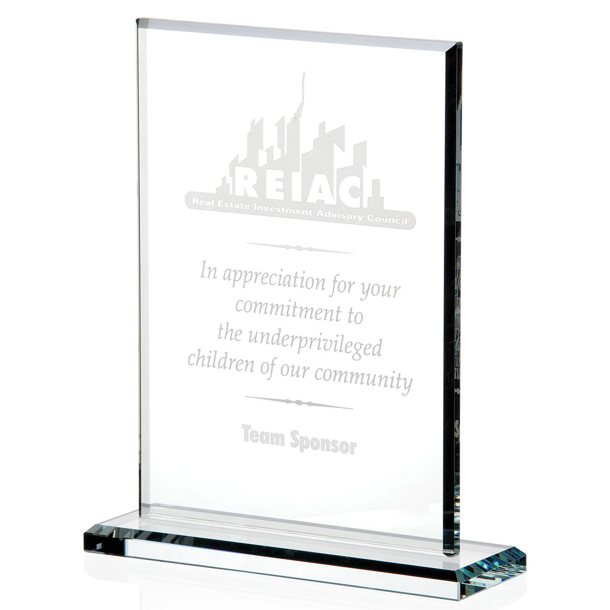 Front View of Clear JAFFA® Vertical Gem Cut Award