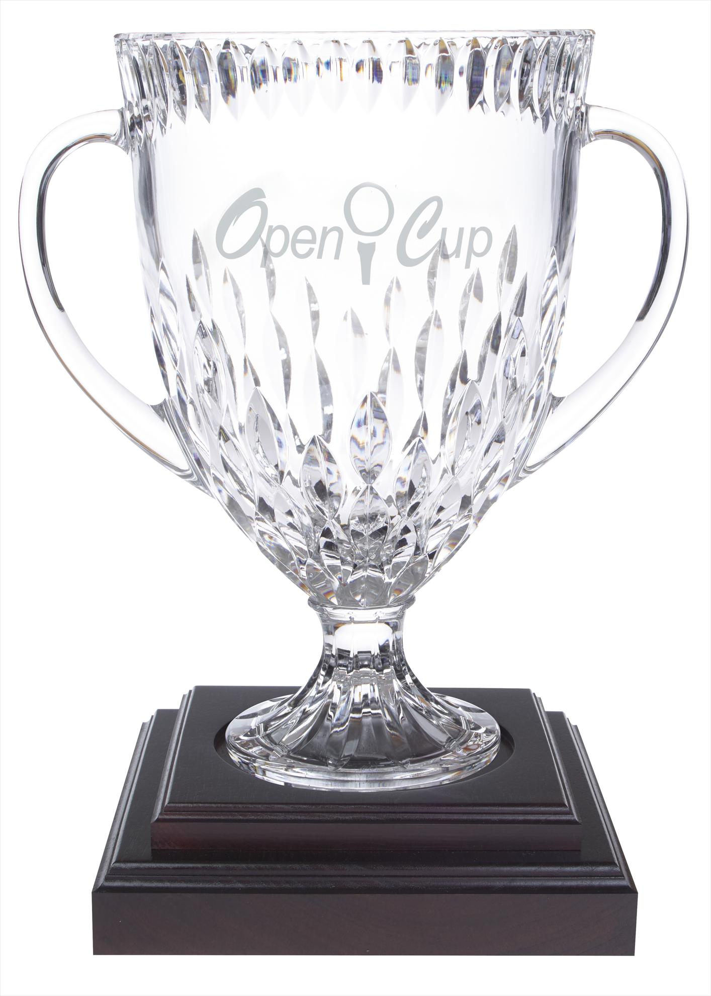 Front View of Clear MARIO CIONI Legacy Trophy Bowl with Wood Base
