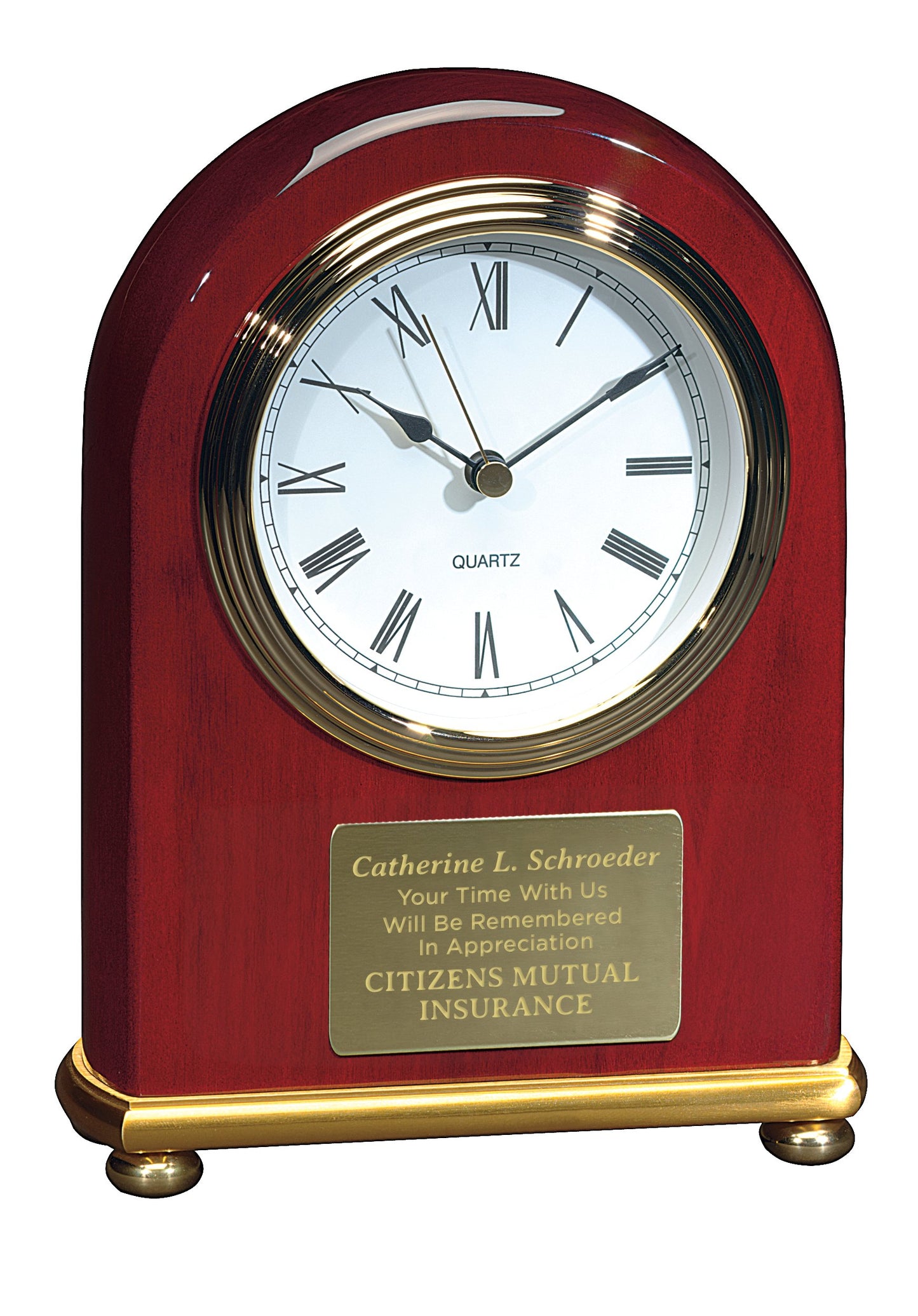 Front View of Rosewood JAFFA® Rosewood Arch Clock