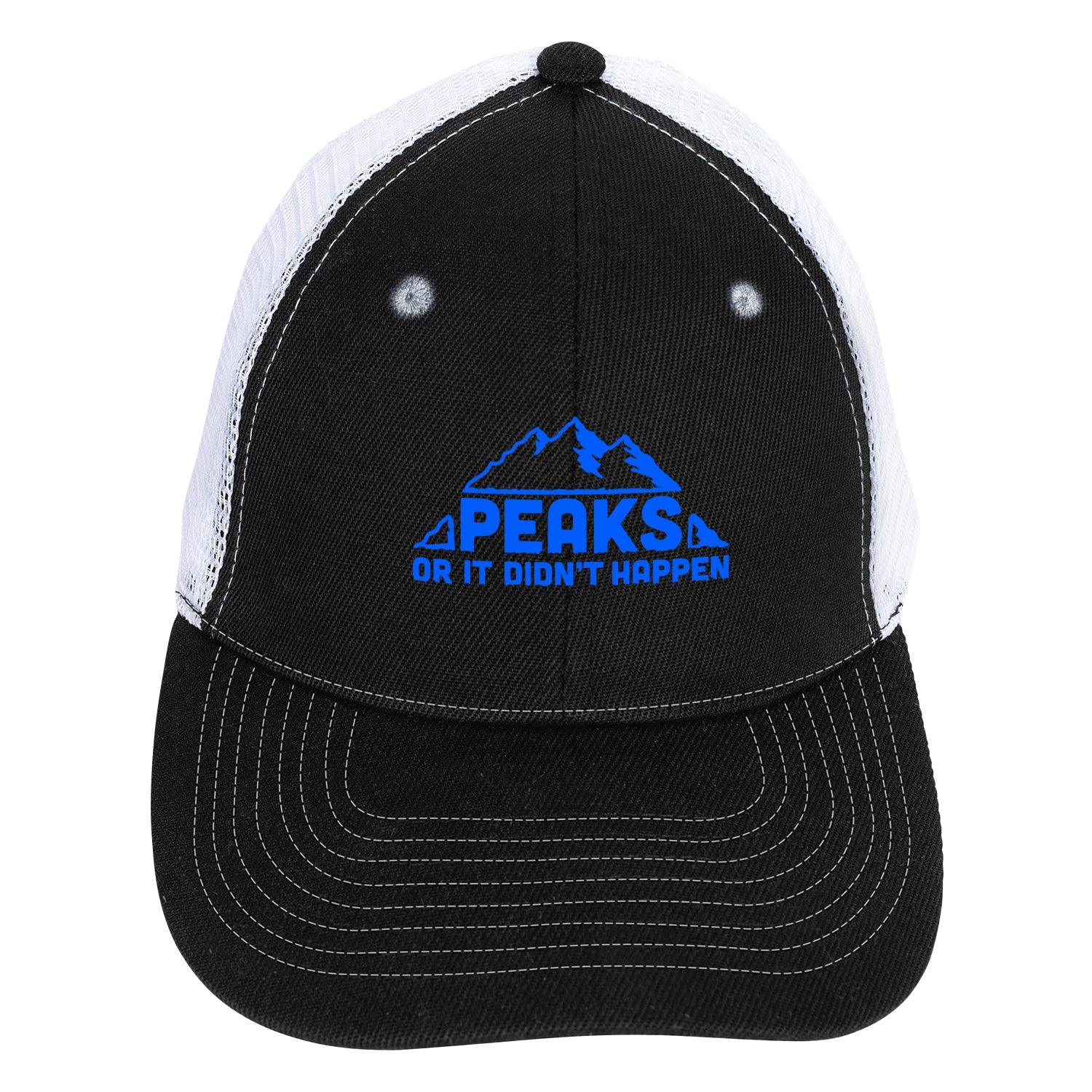 Front View of Black/Gray Mid-Profile Accent Mesh Snapback Cap