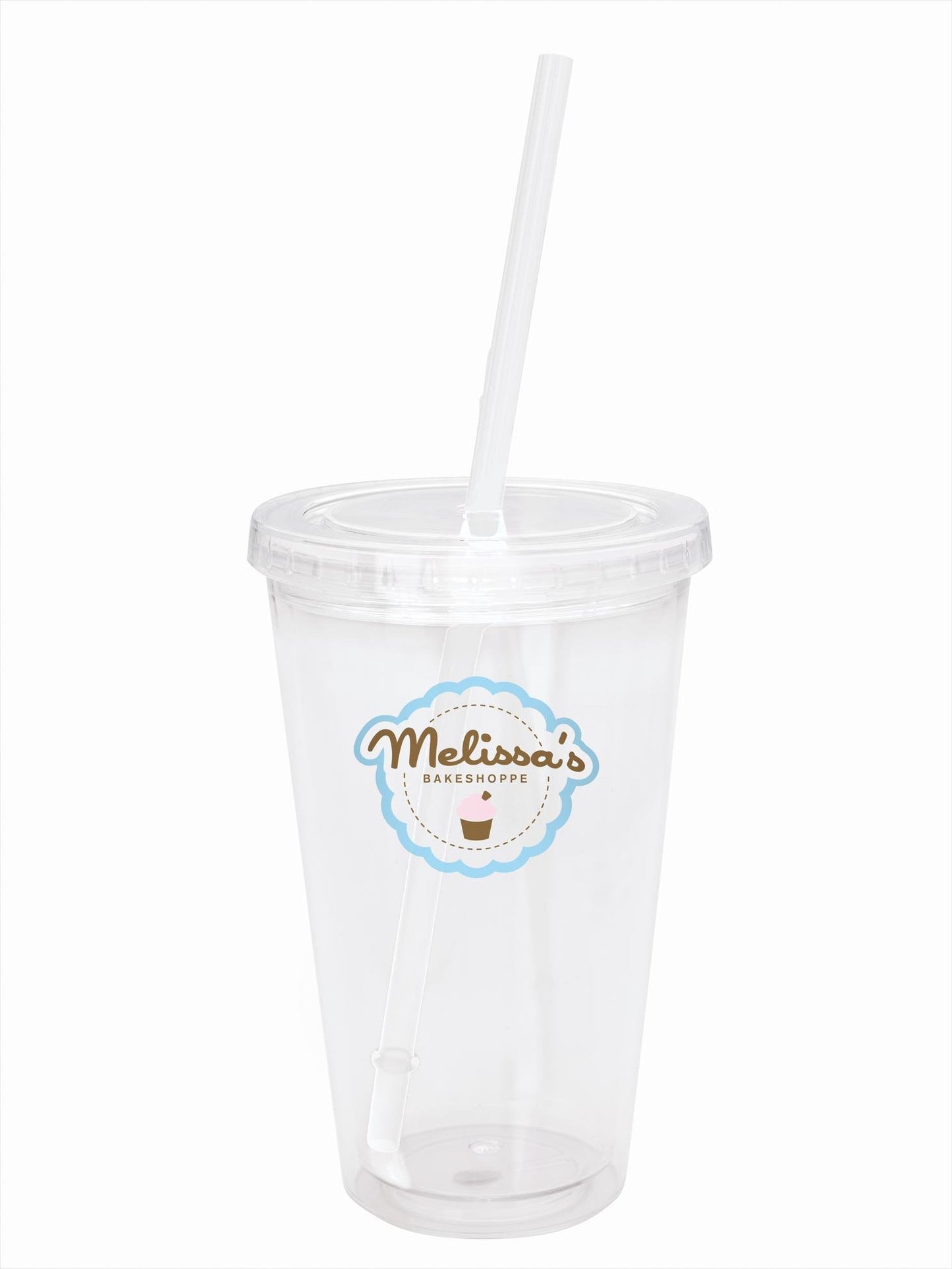 Front View of Clear Tumbler with Blue Lid and Blue Straw Good Value™ Clear Tumbler with Colored Lid - 18 oz.