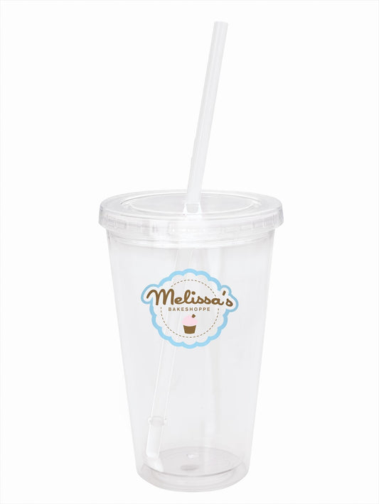 Front View of Clear Tumbler with Blue Lid and Blue Straw Good Value™ Clear Tumbler with Colored Lid - 18 oz.