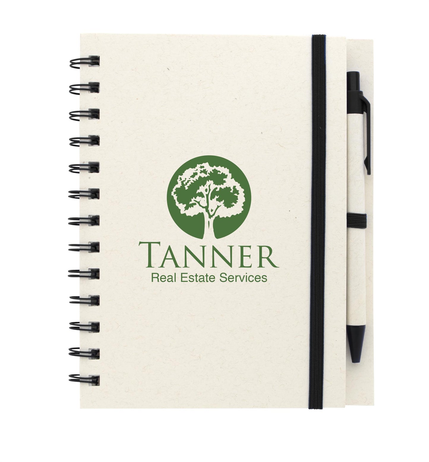 Front View of Black Good Value™ BoC Recycled Paper Spiral Notebook with Pen