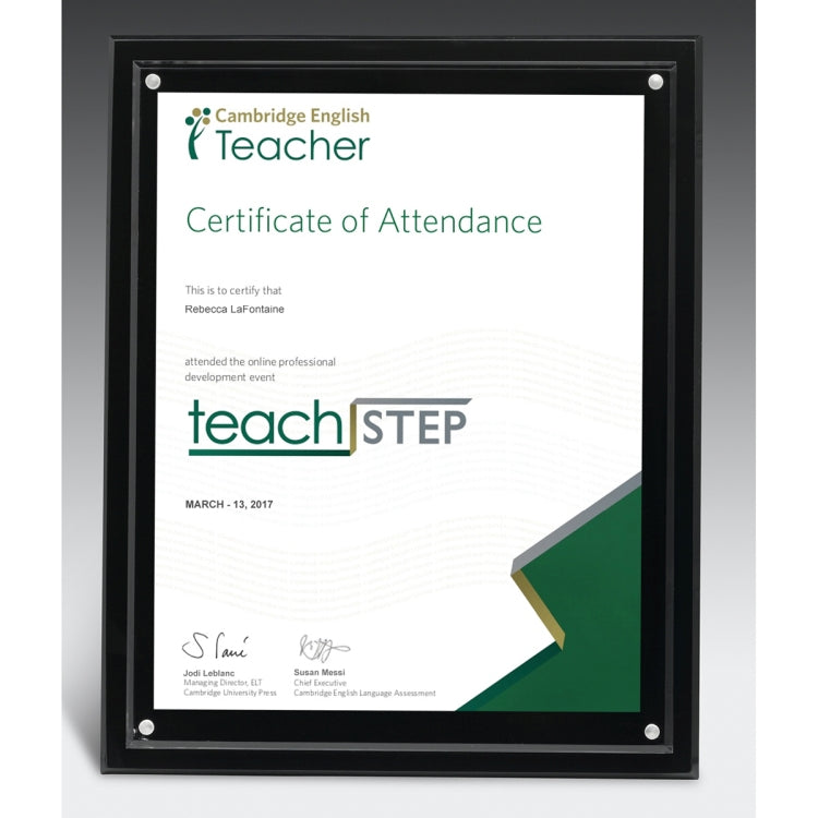 Magnetic Certificate Holder - Clear on Black - 8" x 10" Insert