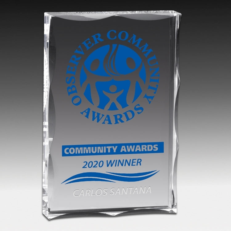 Scalloped Edge Rectangular Acrylic Paperweight Award w/4-Color Process (4"x 6"x 1")