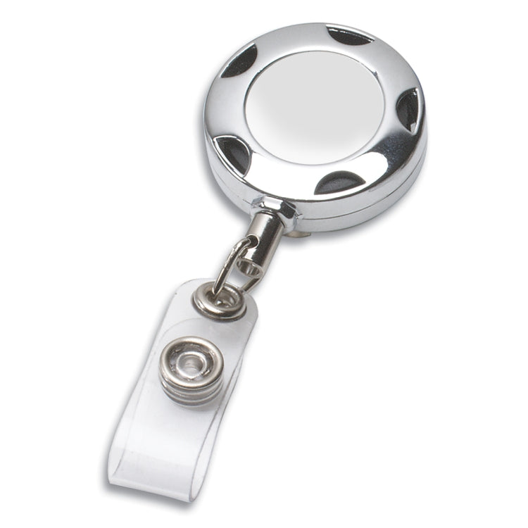 32" Cord Round Chrome Solid Metal Sport Retractable Badge Reel & Badge Holder