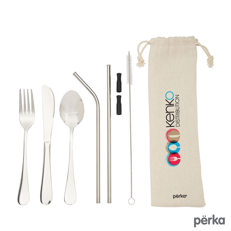 Perka® Castellana 6-Piece Steel Straw & Utensil Set