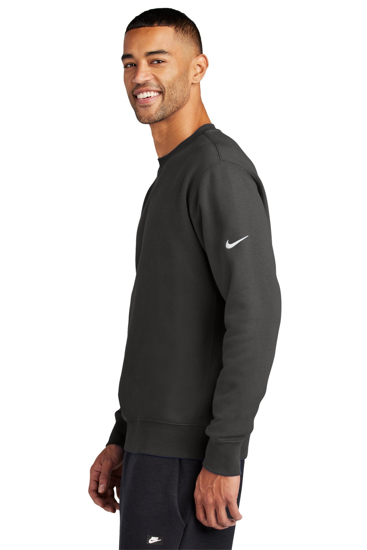 Anthracite Nike Club Fleece Sleeve Swoosh Crew NKFD9863