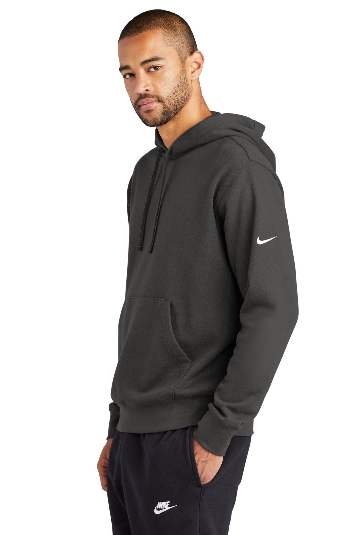 Anthracite Nike Club Fleece Sleeve Swoosh Pullover Hoodie NKDR1499