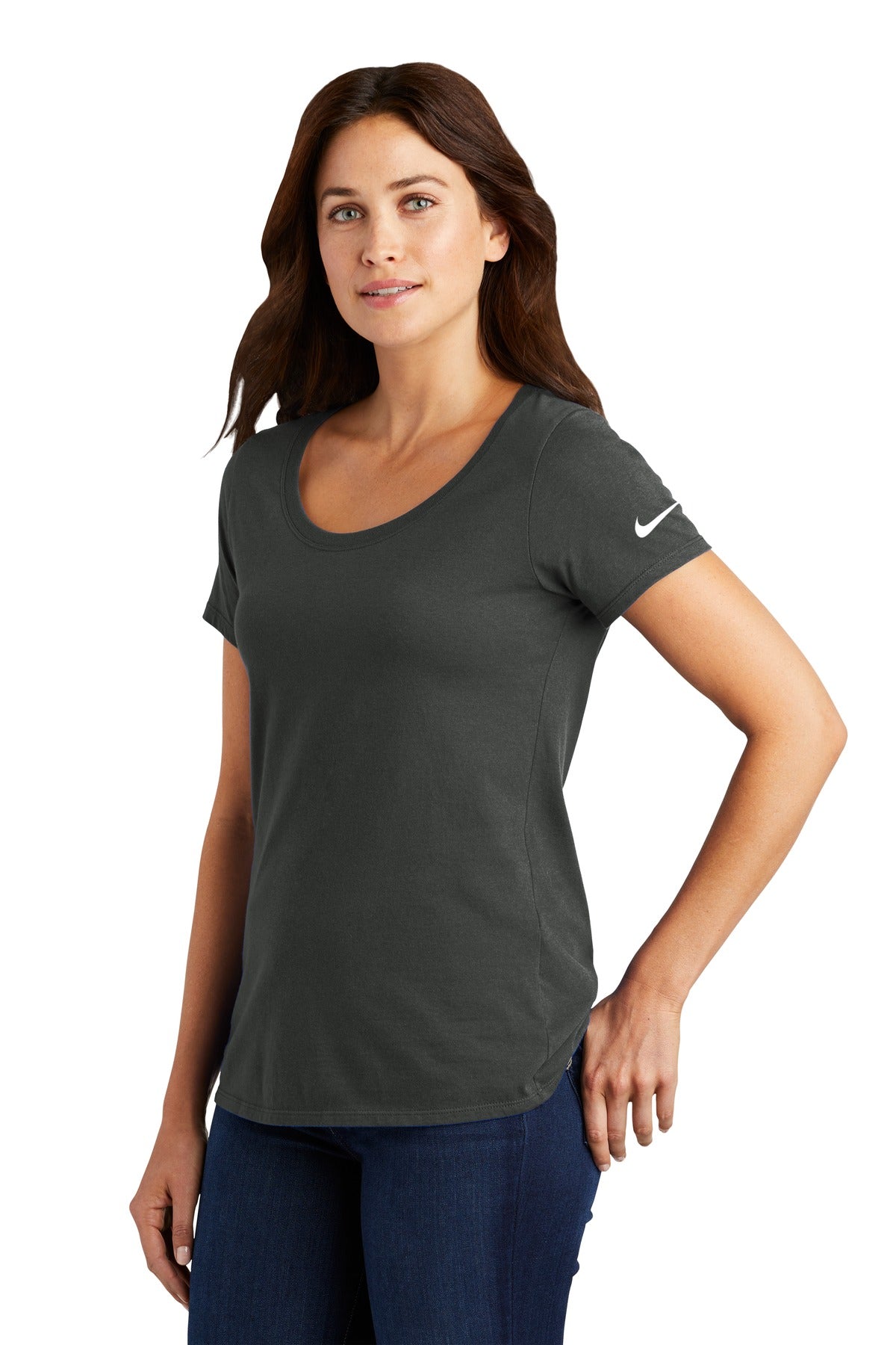 Anthracite Nike Women's Dri-FIT Cotton/Poly Scoop Neck Tee. NKBQ5234