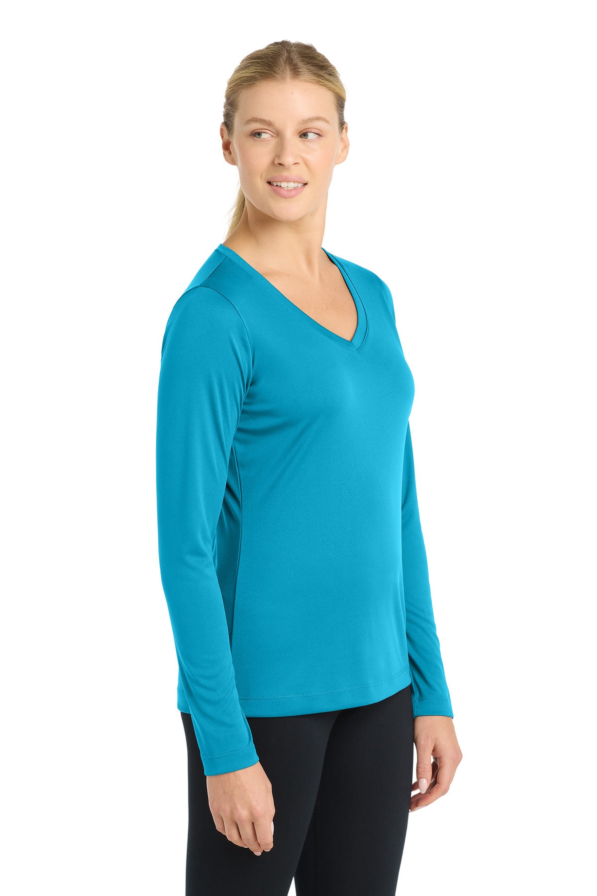 Atomic Blue Sport-Tek Women's Long Sleeve PosiCharge Competitor V-Neck Tee. LST353LS