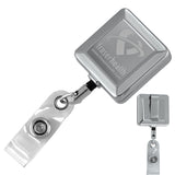 32" Cord Square Chrome Solid Metal Retractable Badge Reel and Badge Holder with Laser Imprint