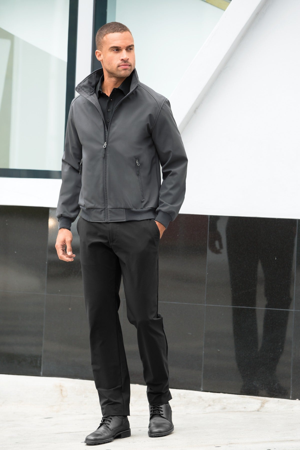 Battleship Gry Port Authority Soft Shell Bomber Jacket. J337