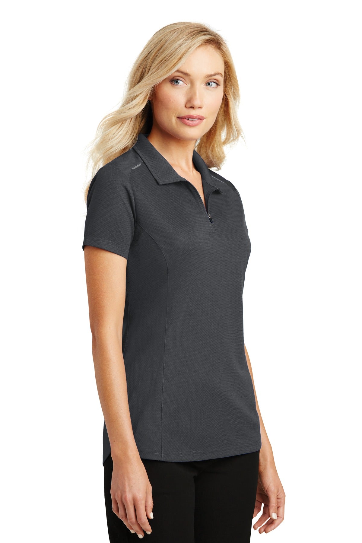 Battleship Gry Port Authority Women's Pinpoint Mesh Zip Polo. L580