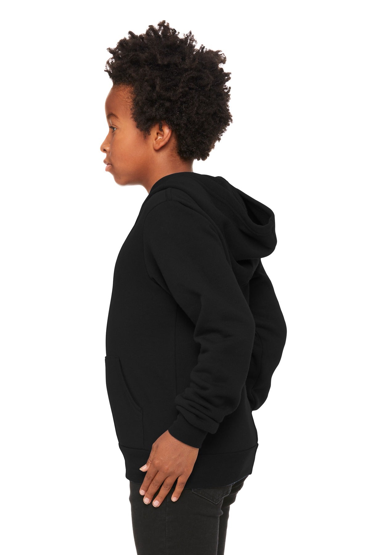 Black BELLA+CANVAS Youth Sponge Fleece Pullover Hoodie BC3719Y