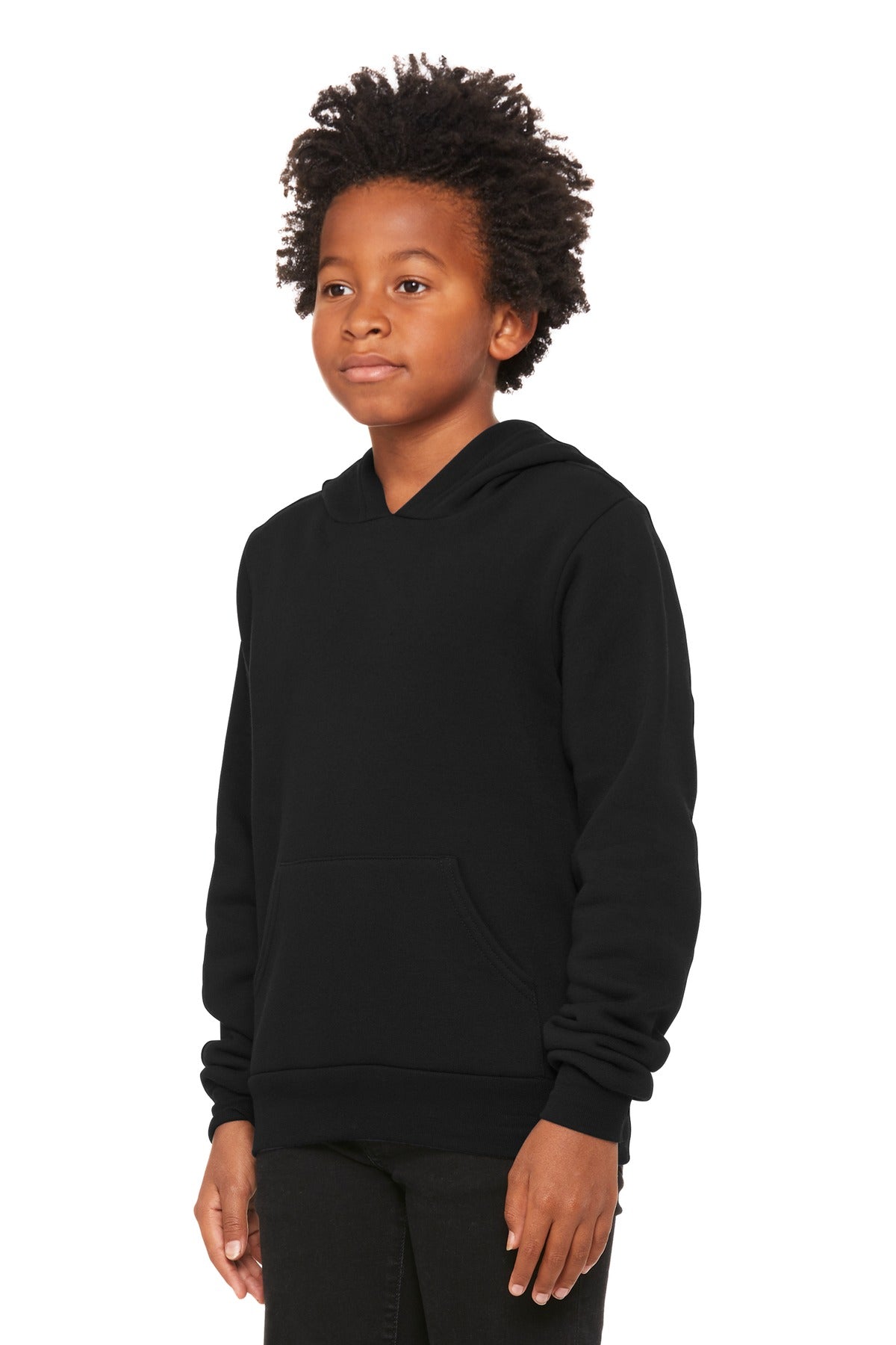 Black BELLA+CANVAS Youth Sponge Fleece Pullover Hoodie BC3719Y
