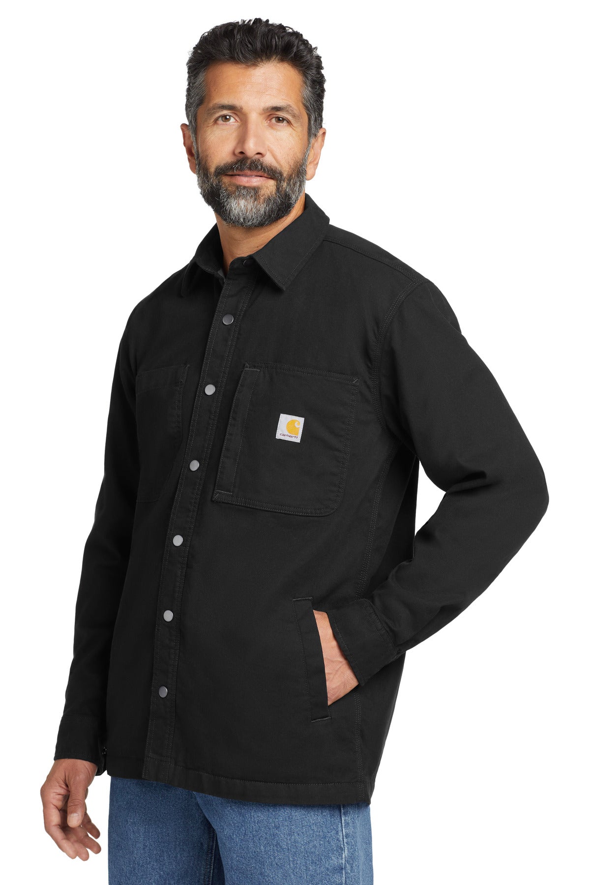 Black Carhartt Rugged Flex Fleece-Lined Shirt Jac CT105532