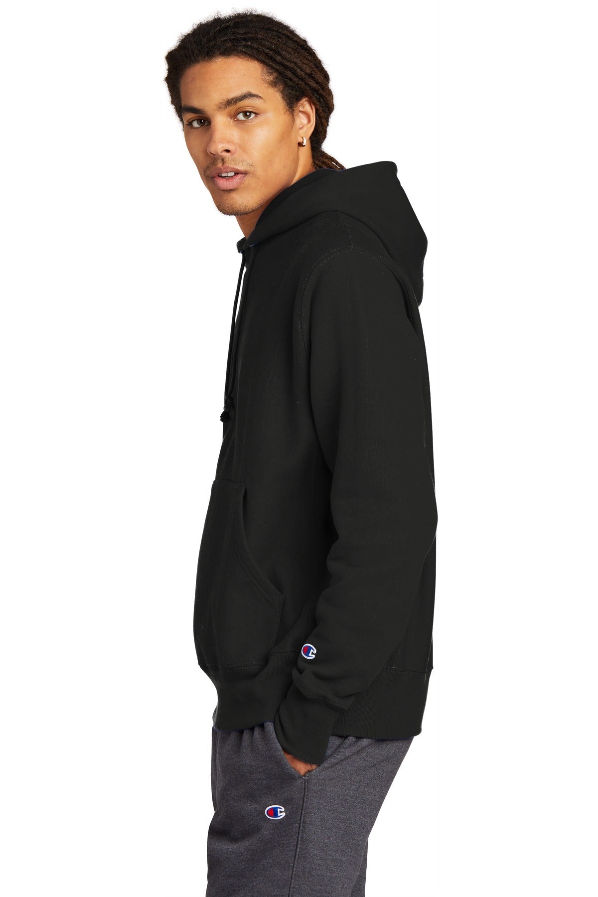 Black Champion Reverse Weave Hooded Sweatshirt S101