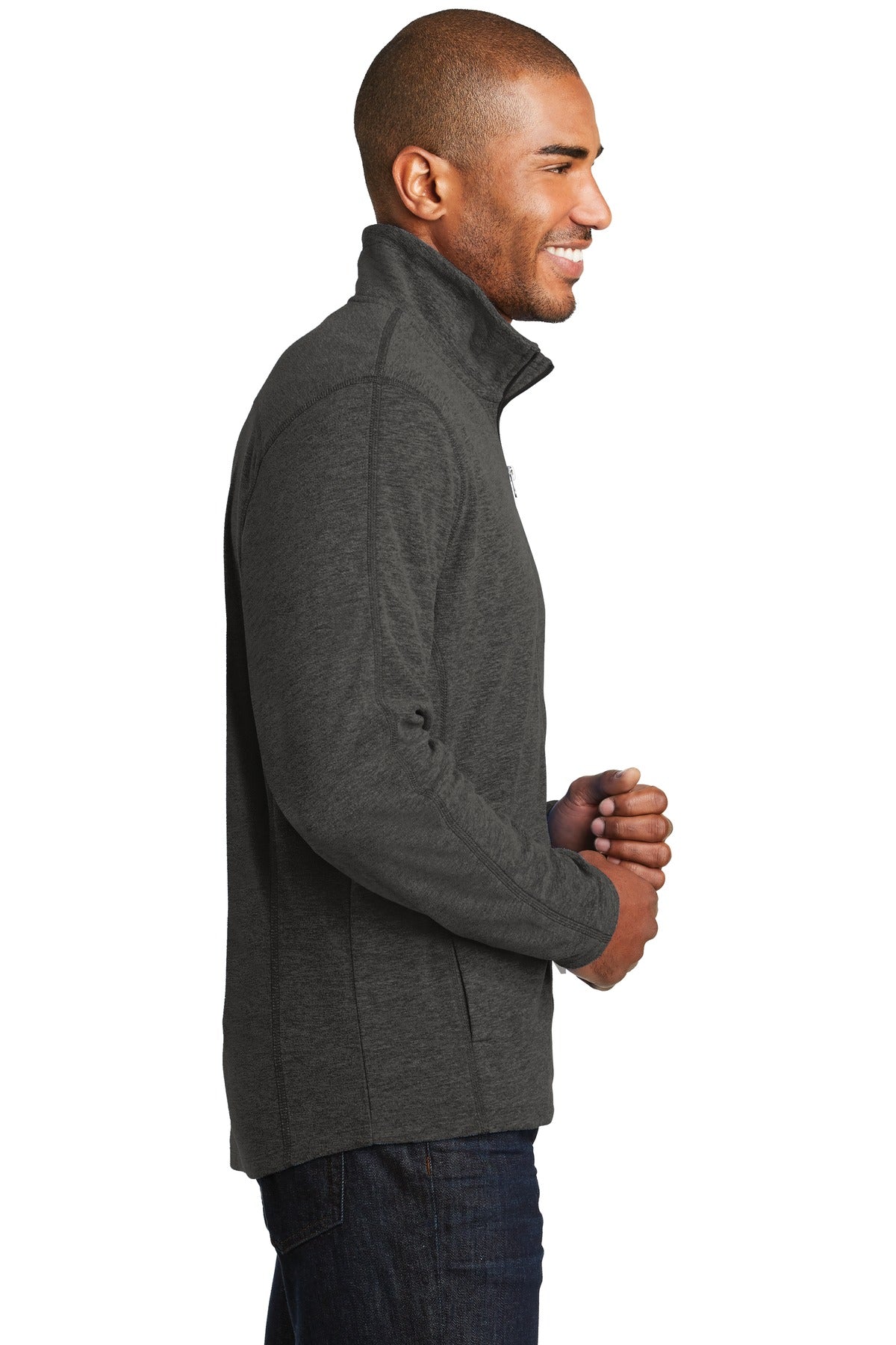 Black Char Hea Port Authority Heather Microfleece Full-Zip Jacket. F235