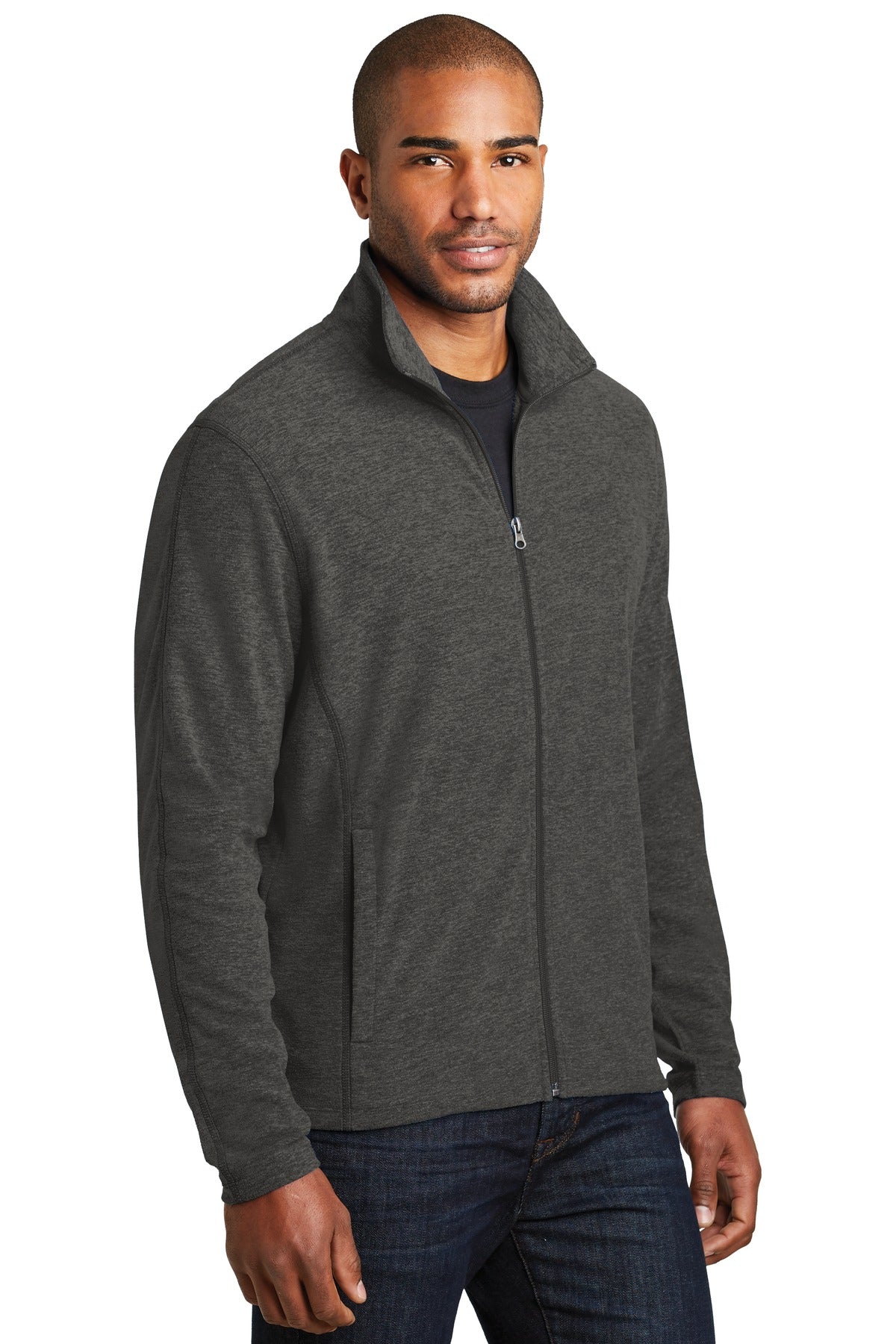 Black Char Hea Port Authority Heather Microfleece Full-Zip Jacket. F235