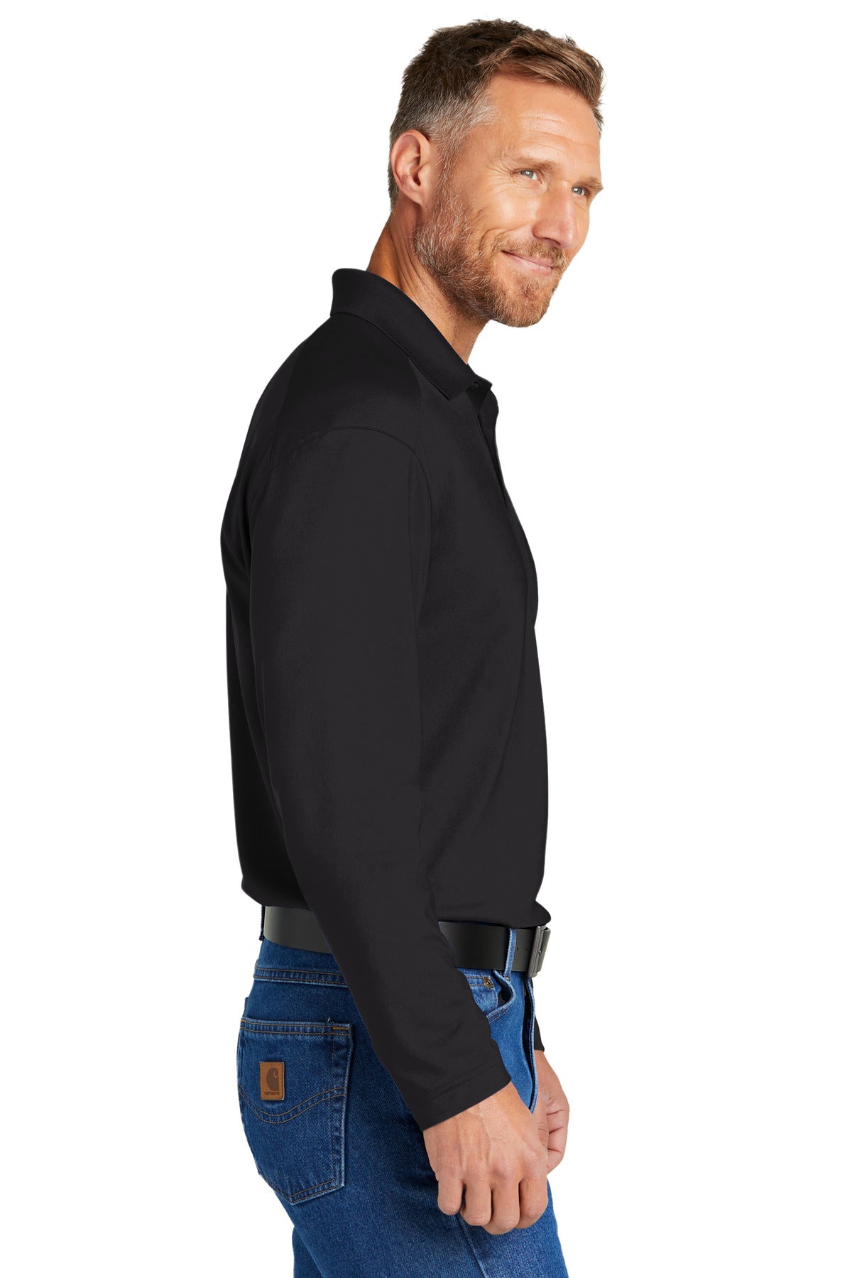 Black CornerStone Select Lightweight Snag-Proof Long Sleeve Polo CS418LS