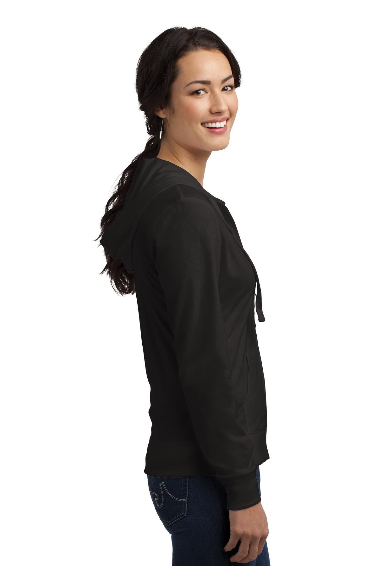 Black District Women's Fitted Jersey Full-Zip Hoodie. DT2100
