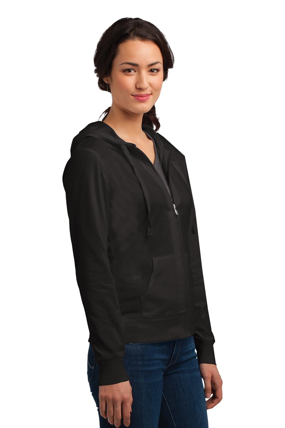 Black District Women's Fitted Jersey Full-Zip Hoodie. DT2100