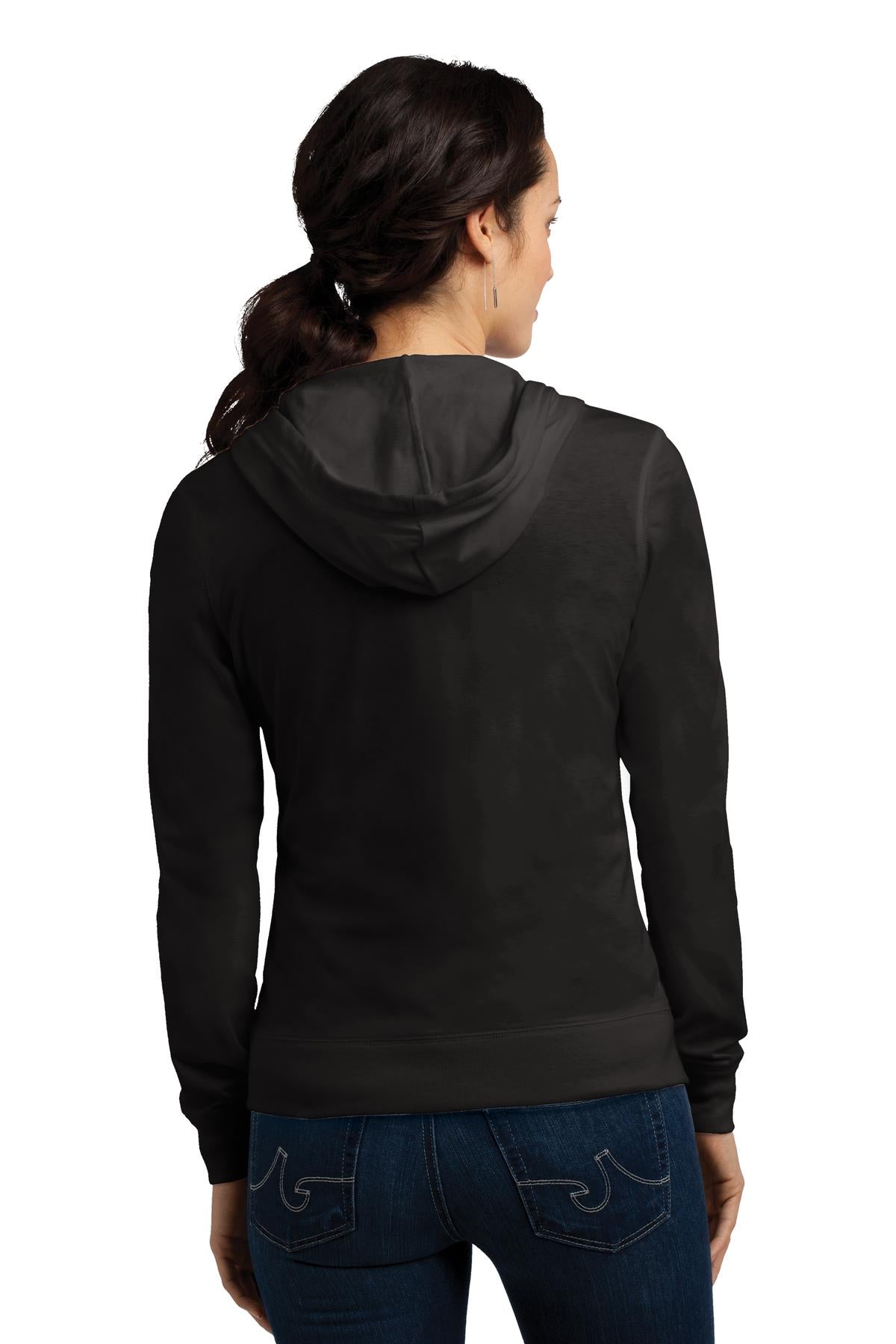 Black District Women's Fitted Jersey Full-Zip Hoodie. DT2100