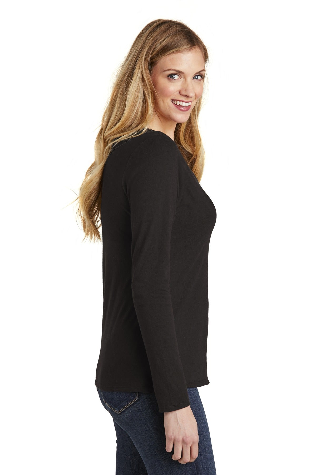 Black District Women's Very Important Tee Long Sleeve V-Neck. DT6201