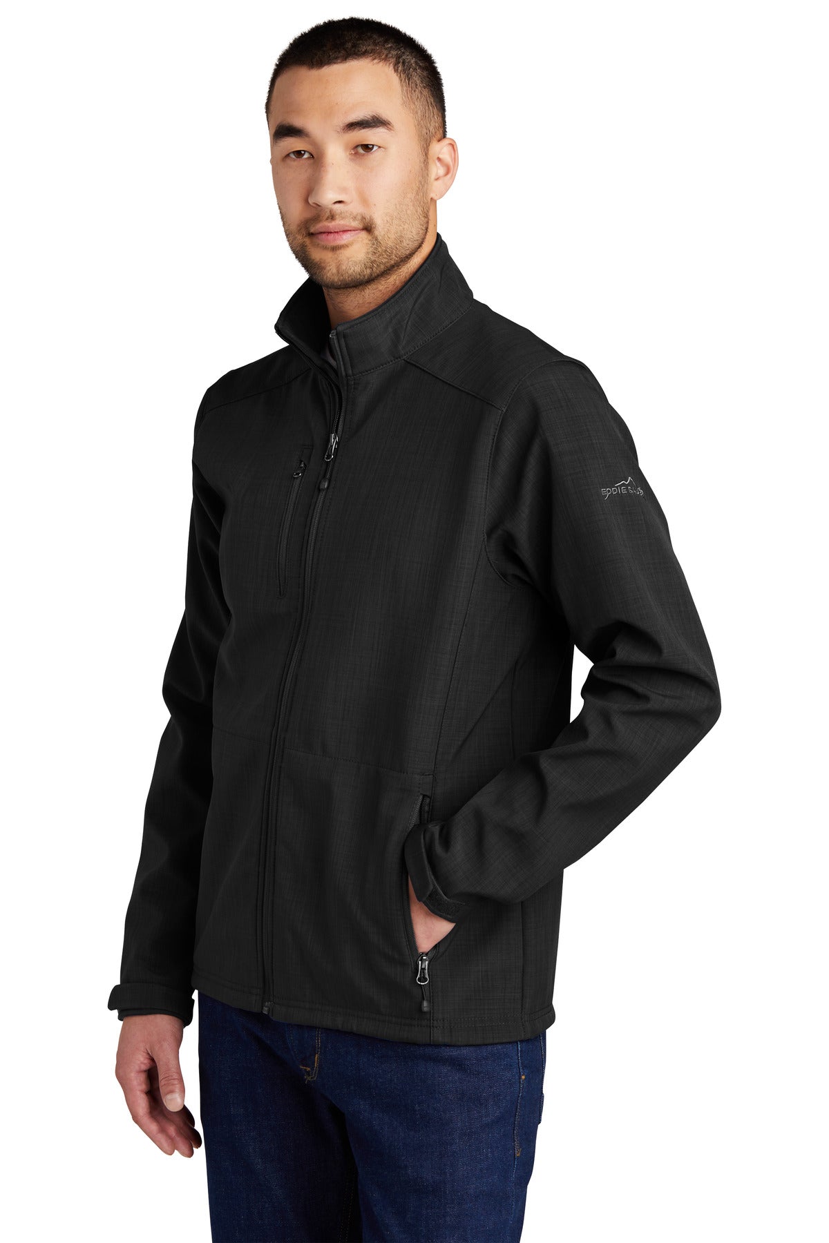 Black Eddie Bauer Shaded Crosshatch Soft Shell Jacket. EB532