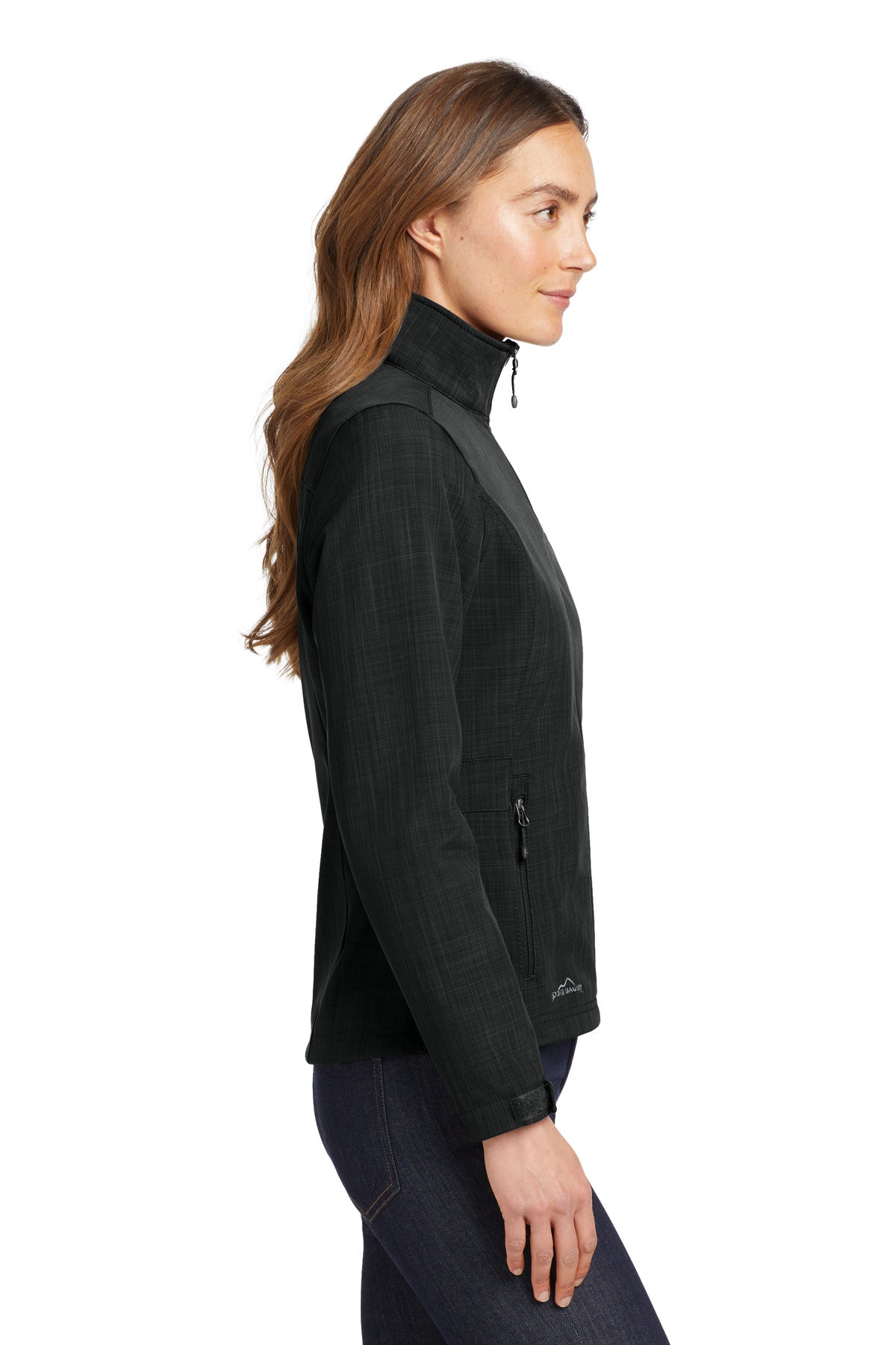 Black Eddie Bauer Women's Shaded Crosshatch Soft Shell Jacket. EB533