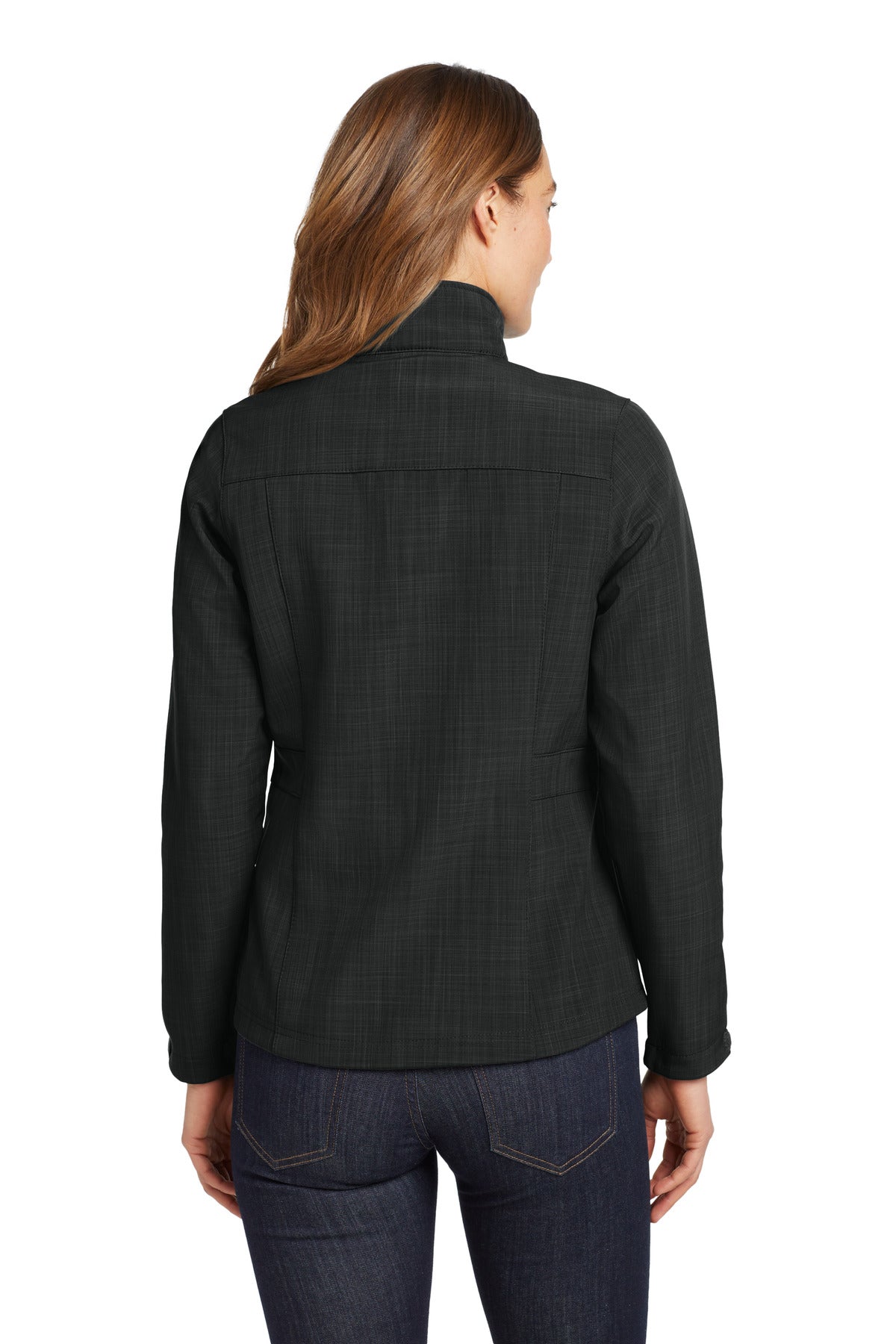 Black Eddie Bauer Women's Shaded Crosshatch Soft Shell Jacket. EB533