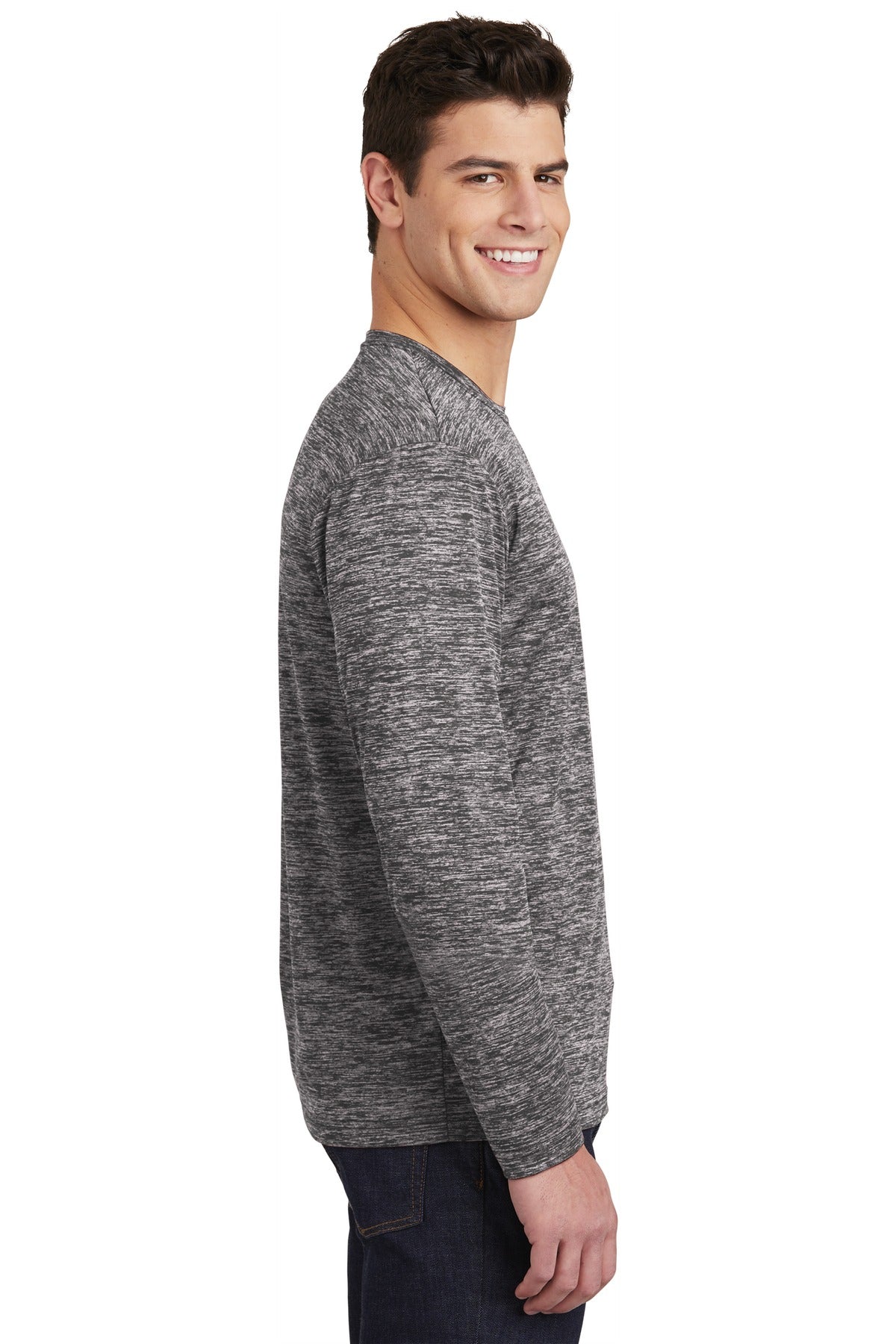 Black Electric Sport-Tek PosiCharge Long Sleeve Electric Heather Tee. ST390LS