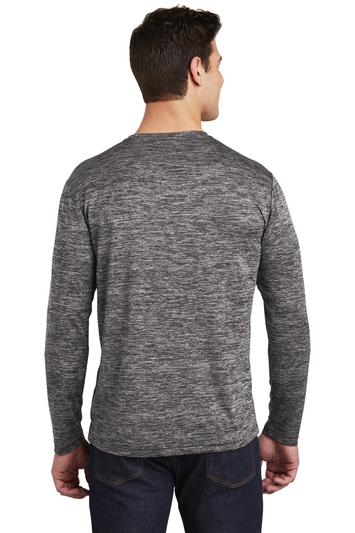 Black Electric Sport-Tek PosiCharge Long Sleeve Electric Heather Tee. ST390LS