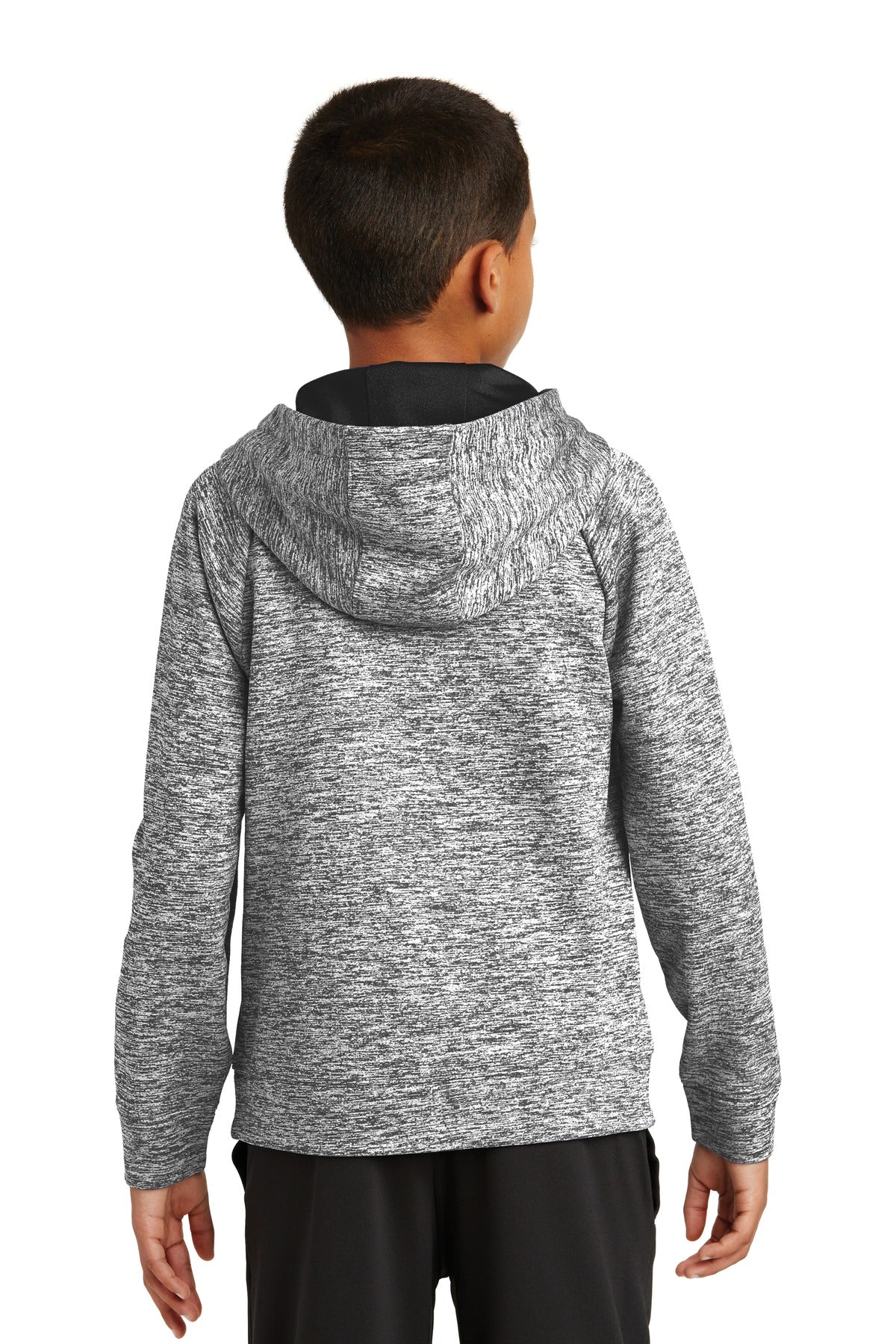 Black Electric Sport-Tek Youth PosiCharge Electric Heather Fleece Hooded Pullover. YST225