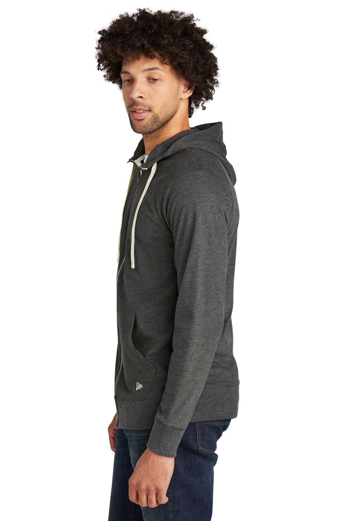 Black Heather New Era Sueded Cotton Blend Full-Zip Hoodie. NEA122